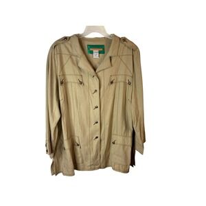 Alain Weiz Womens Plus Size 24 Khaki Linen Blend Safari Travel Shirt Jacket